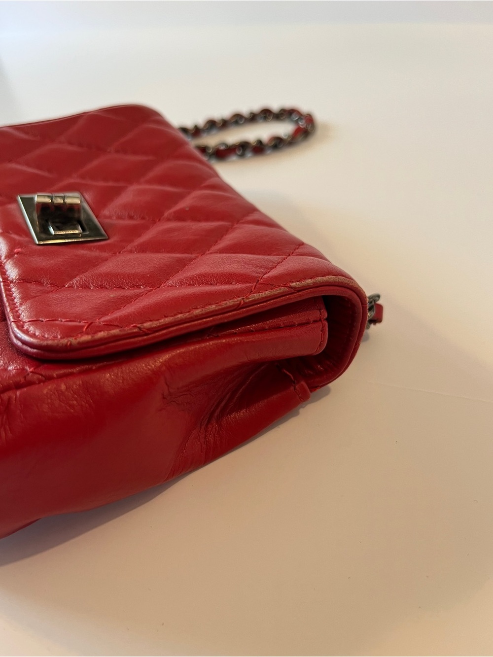 Quilted Red Leather Mini Crossbody Bag Chain Strap Turn Lock Made in Italy - Picture 12 of 14